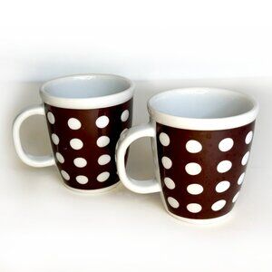 BODUM Ceramic Coffee Mugs Cups Brown with White Polka Dots 12 oz, 2 Mugs